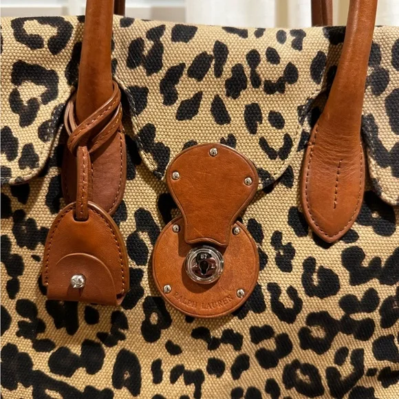 Ralph Lauren Leopard Print Canvas Tote Bag with Brown Accents - Picture 2 of 13